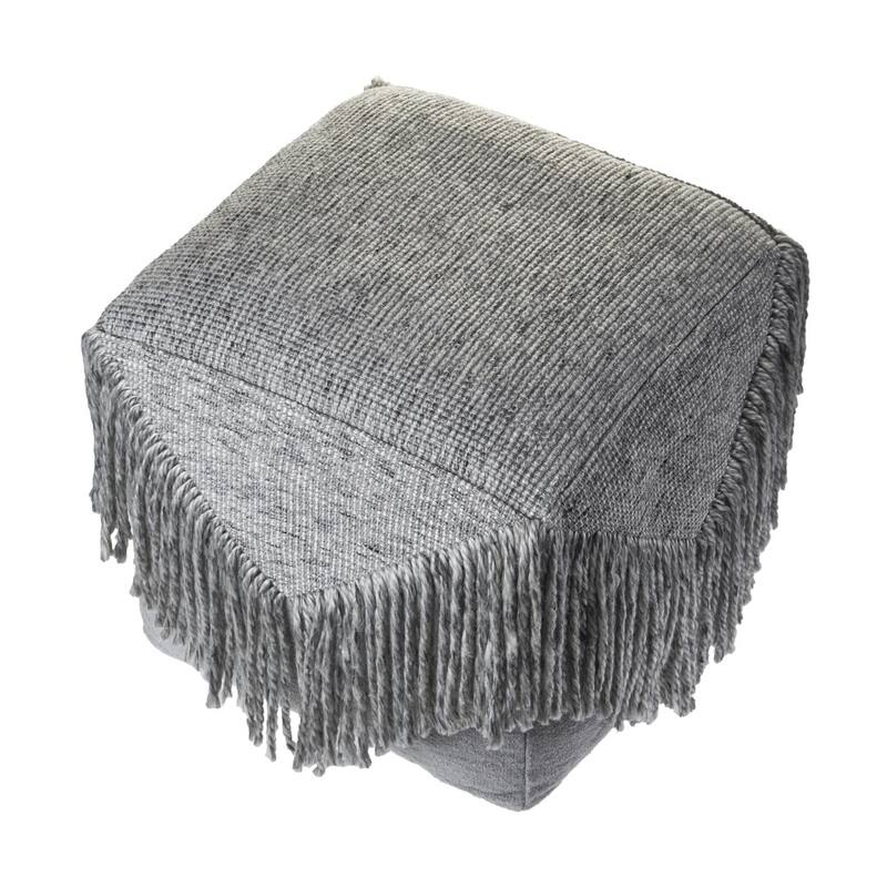 18 Inch Grey Pouf Ottoman Wool Cotton Blend for Living Room or Bedroom