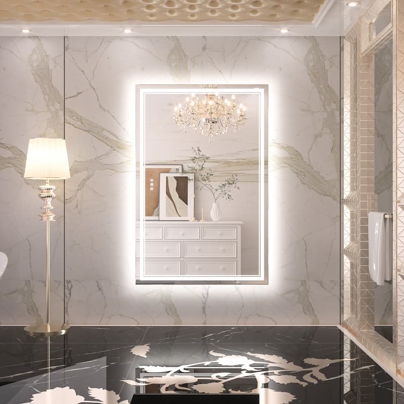 Keonjinn LED Front Light and Backlit Bathroom Vanity Wall Mirror, 3 Color Temperatures, Anti-fog