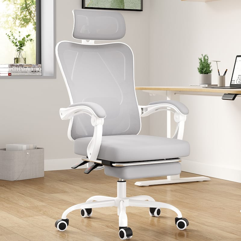 Ergonomic Office Chair with Footrest, Office Desk Chair with Headrest, High Back Computer Chair with Adjustable Lumbar Support
