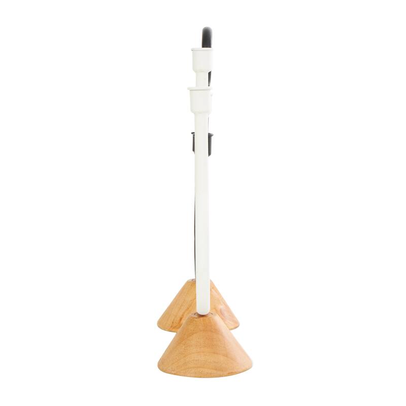 Metal Abstract Circular Ring Candle Holder with Wooden Cone Bases - Set of 2 Black - Roche River Decor - 5"W x 7"L x 15"H