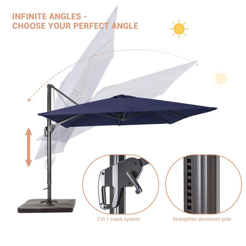 BONOSUKI Outdoor 11.5x9FT Cantilever Patio Umbrella 360 Rotation w/Base