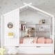 preview thumbnail 33 of 42, Twin Wooden House Bed with Trundle & Built-in Storage Shelves, Space-Saving Kids Bed Frame White - Full