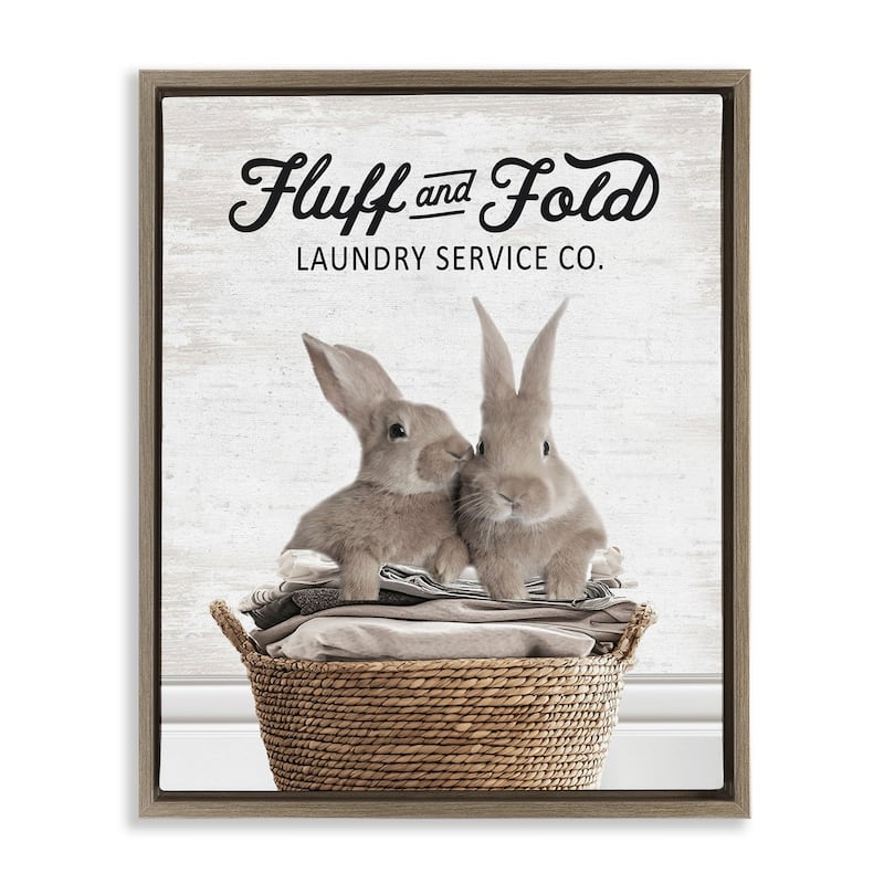 Stupell Vintage Laundry Service Bunnies Framed Floater Canvas Wall Art Design By Lettered and Lined - 25 x 31 - Brown