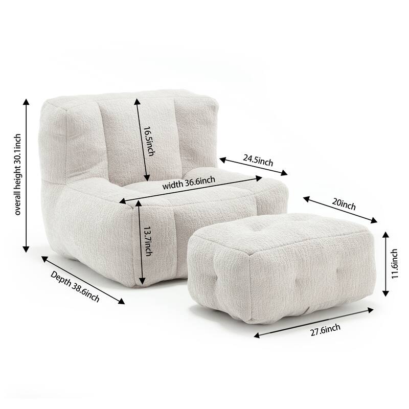 Fluffy bean bag chair with memory foam and ottoman