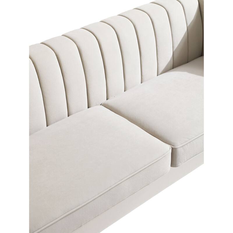 Velvet Sofa Couch for Living Room, Modern Loveseat Couch with Gold Accents, Apartment Chesterfield Sofa