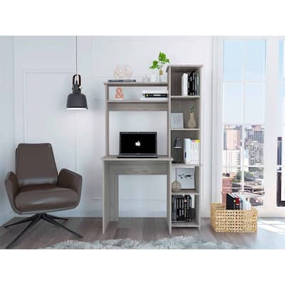 Marston 6-Shelf Writing Desk with Built-in Bookcase