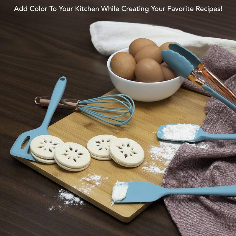 COOK WITH COLOR Silicone Kitchen Utensil Set Nonstick Safe, Easy-Clean Cooking Tools, Aqua