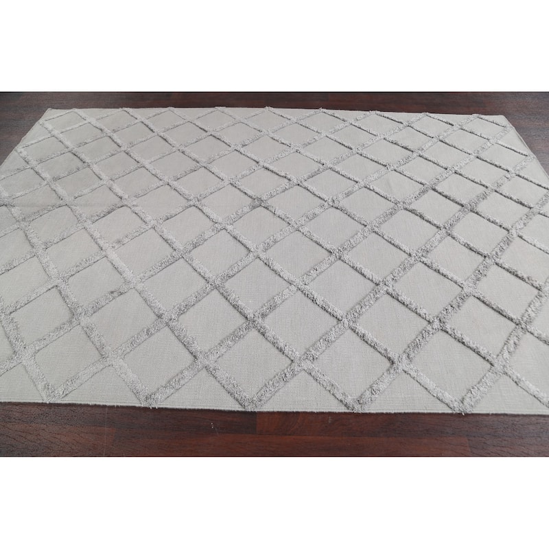 Wool/ Viscose Modern Oriental Kilim Trellis Area Rug Hand-woven - 6'1" x 8'7"