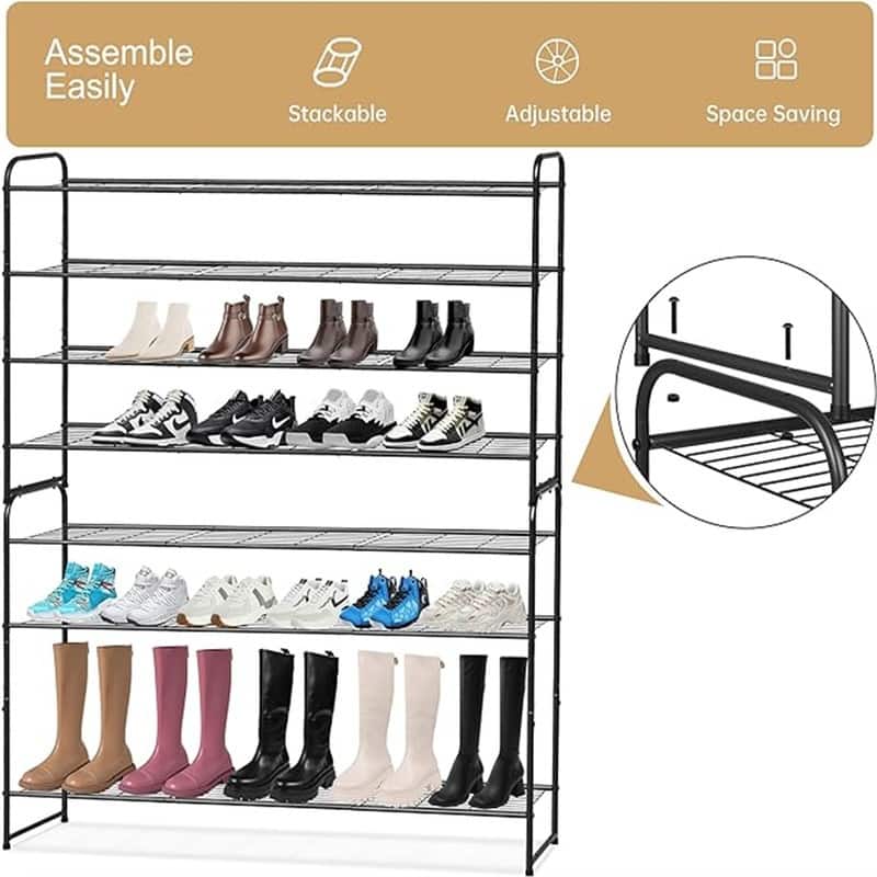 4-Tier Long Shoe Rack - 11.4"D x 43"W x 32.4"H