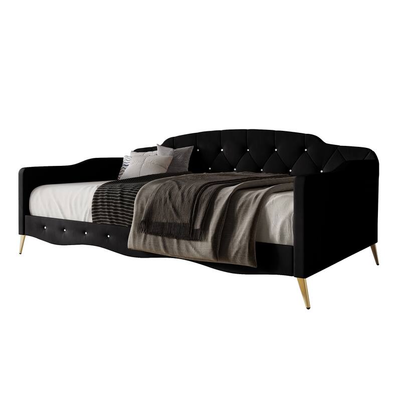 CraftPorch Velvet Crystal Button Tufted Twin Daybed
