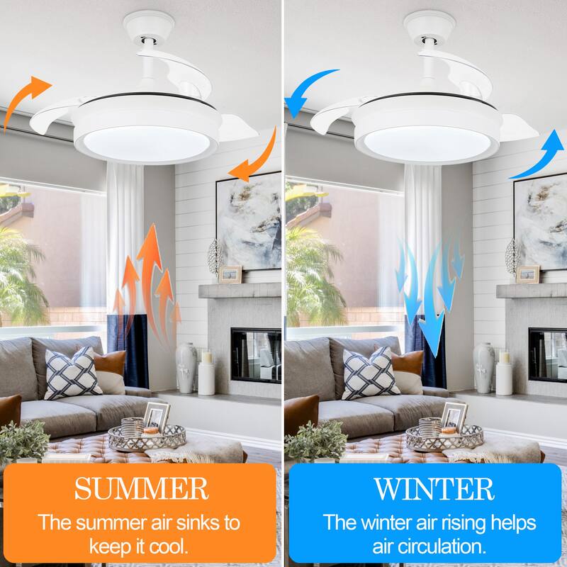 Oaks Aura Modern 36in. LED Light Memory Retractable Ceiling Fan with Light, 6-Speed,Dc Motor Technology, Remote Control