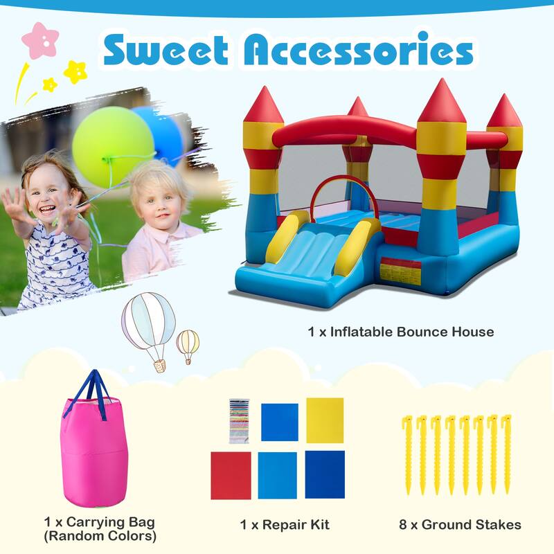 Gymax 3-in-1 Kids Bouncer w/Slide Large Jumping Area & Basketball Hoop