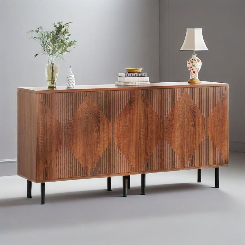 Modern Freestanding Storage Cabinet with 4 Shelves and 4 Doors for Living Room Kitchen or Bedroom - 59.06" x 13.77" x 31.49"