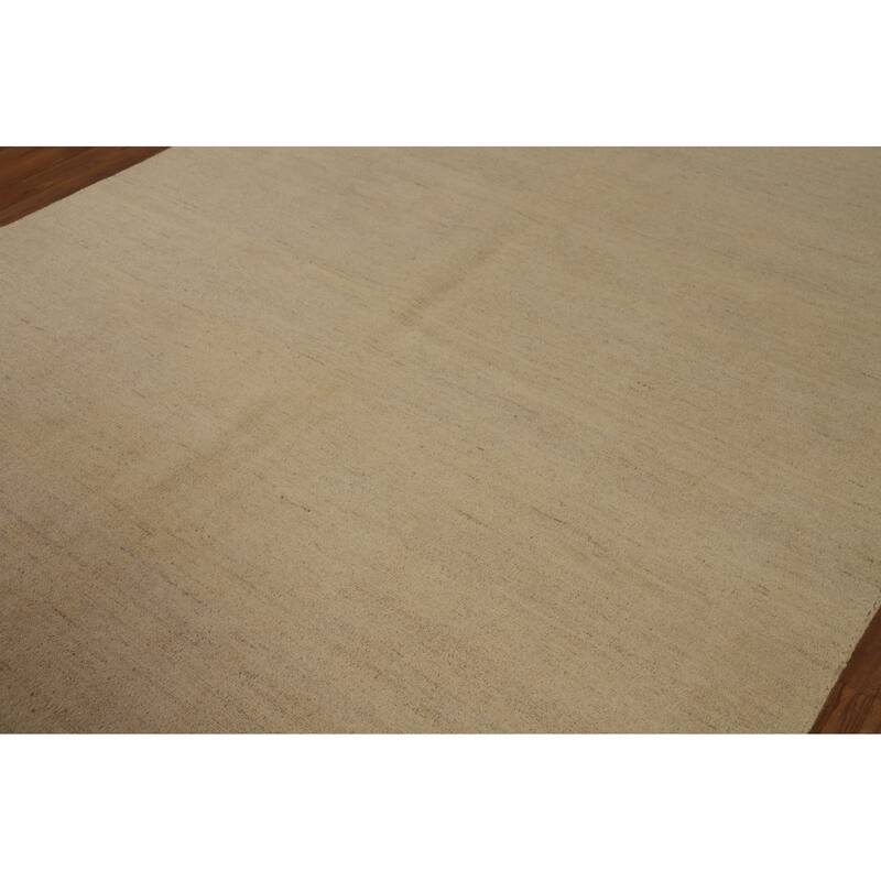 Modern Gabbeh Oriental Area Rug Handmade Beige Solid Wool Carpet - 6'5"x 9'8"
