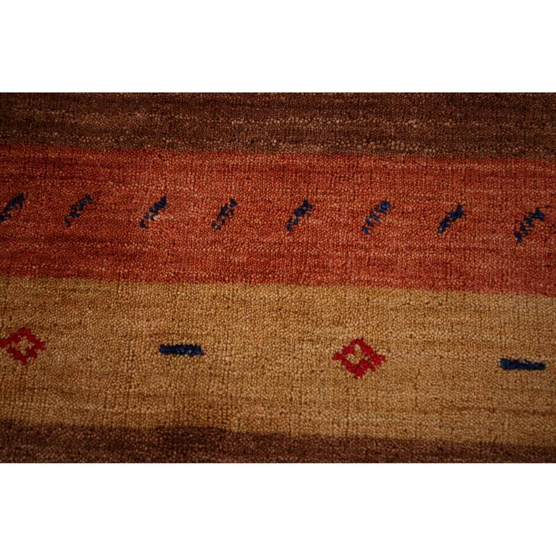 Striped Gabbeh Indian Area Rug Hand-Knotted Wool Carpet - 5'3"x 7'10"