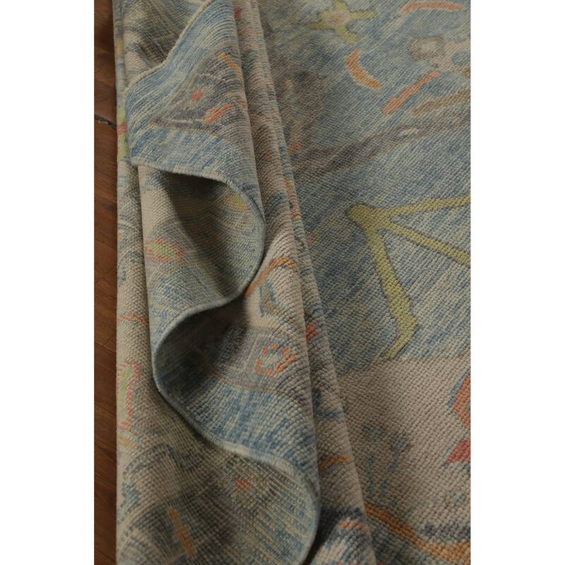 Hand Knotted Oriental 100% Wool Carpet Transitional All-Over Navy Blue & Blues Oushak Area Rug - 16' 3'' X 11' 7''