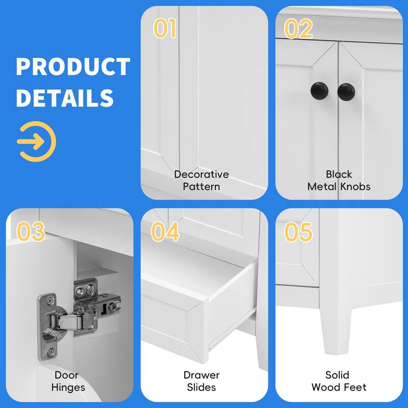 24" Bathroom Vanity with Sink, Bathroom Vanity Cabinet with One Drawer and Doors, Adjustable Shelf, Solid Wood and MDF, White
