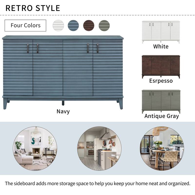 Sideboard with 4 Door Large Storage Buffet with Adjustable Shelves and Metal Handles for Kitchen, Living Room, Dining Room