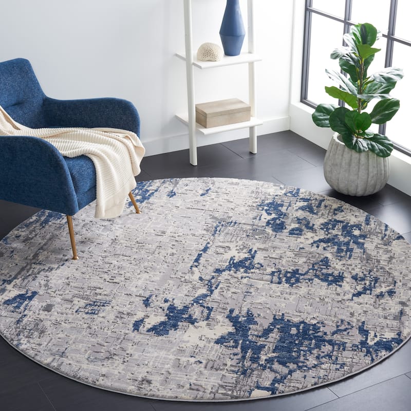 SAFAVIEH Meadow Heidegret Modern Abstract Rug - 6'7" Round - Grey/Blue