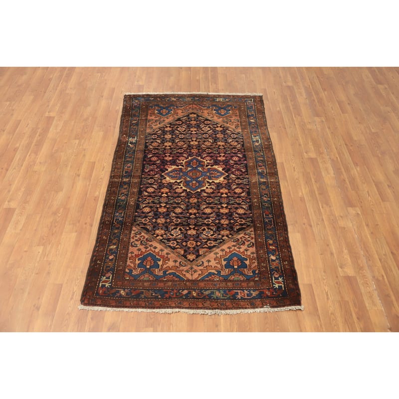 Hand Knotted Oriental 100% Wool Carpet Traditional Medallion Navy Blue & Blues Hamedan Area Rug - 6' 8'' X 3' 9''
