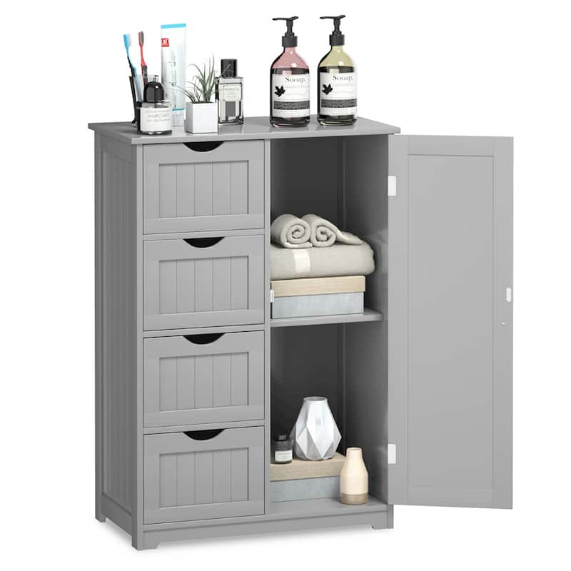 Costway Wooden 4 Drawer Bathroom Floor Cabinet Storage Cupboard 2