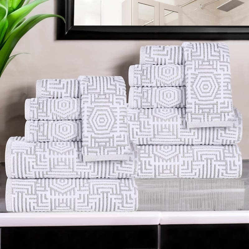 Superior Jasper Cotton Modern Jacquard Soft 12 Piece Bathroom Towel Set