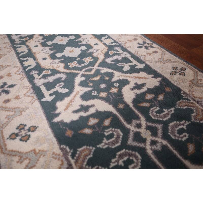 Green Oushak Indian Runner Rug Hand-Knotted Wool Carpet - 2'5"x 11'7"
