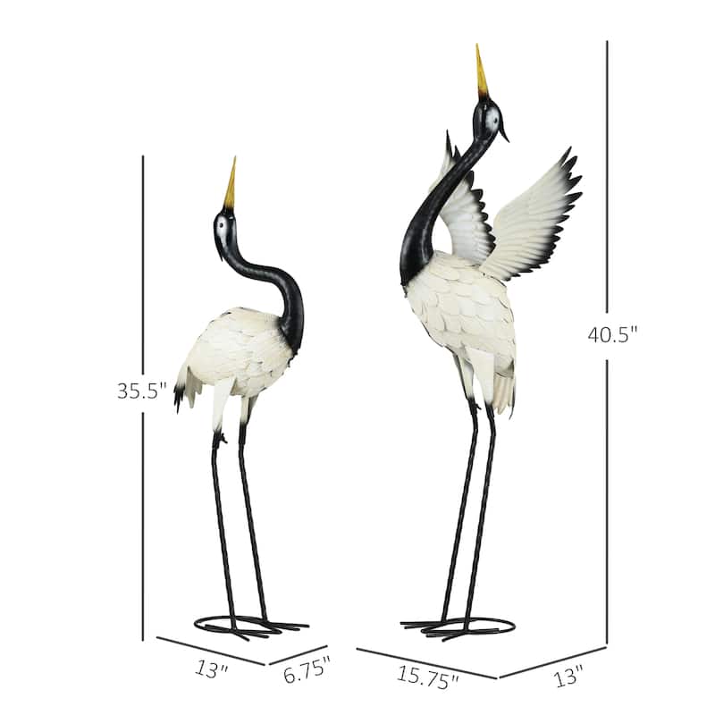 Outsunny Heron Garden Statues, 35.5" & 40.5" Standing Bird Sculptures, Metal Yard Art Decor for Lawn, Patio, Backyard