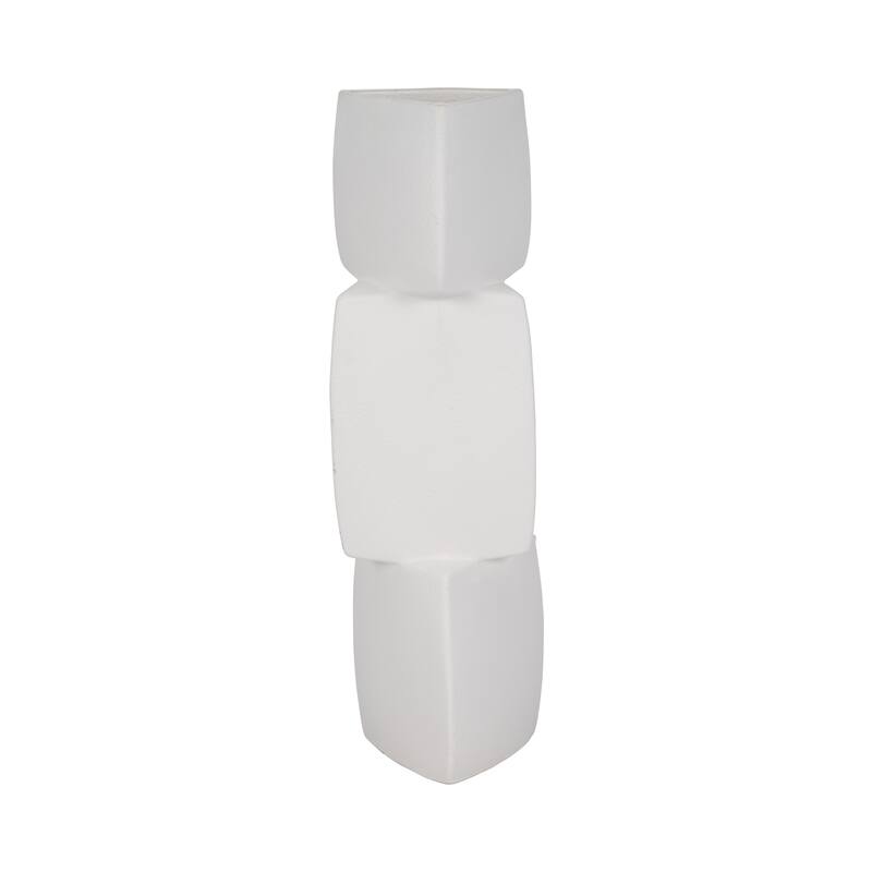 Sagebrook Home 17" Stacked Triangle Rough Vase, Ivory, Cylinder, 17"H, Solid Color