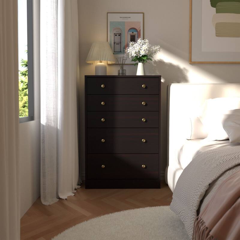 VEIKOUS 31.5''W 5-Drawer Chest of Dresser Storage Clothes Organizer for Bedroom - Espresso