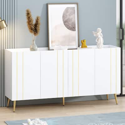62.9" TV Stand Cabinet with 5 Metal Legs, 4 Adjustable Shelves and Gold Lines Doors for TVs Up to 70"