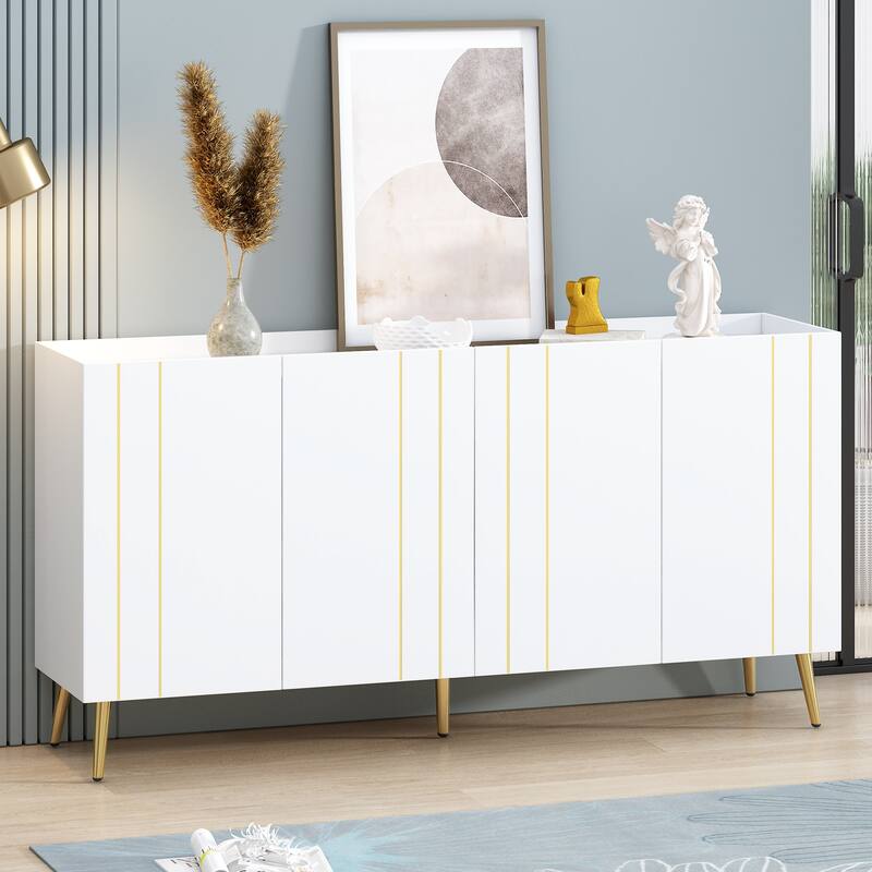 Luxurious Shoe Cabinet with 5 Metal Legs, Modern TV Stand with 4 Adjustable Shelves for TVs Up to 70" - White