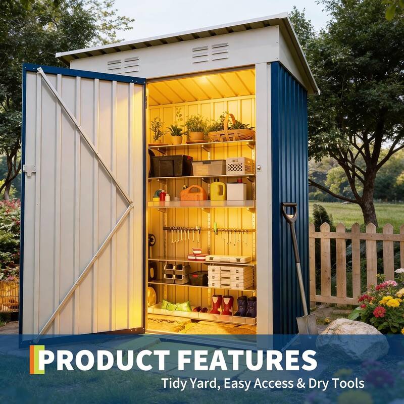 5×3FT Storage Shed Metal Tool Garden Shed for Garden, Backyard, Patio
