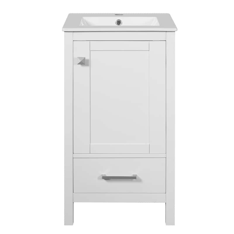 18-Inch Modern Bathroom Vanity with Ceramic Sink, Soft-Close Drawers and Door Organizer, Divider Drawer