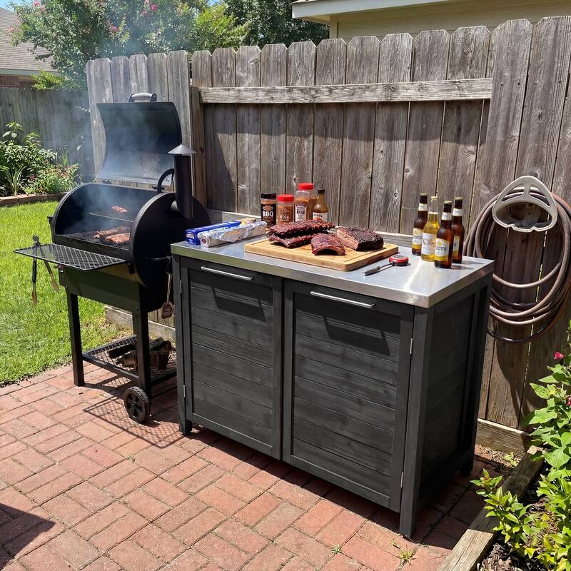 Modular Outdoor Kitchen Island Set, 100% Solid Wood BBQ Cabinet , Patio Kitchen Bar Table