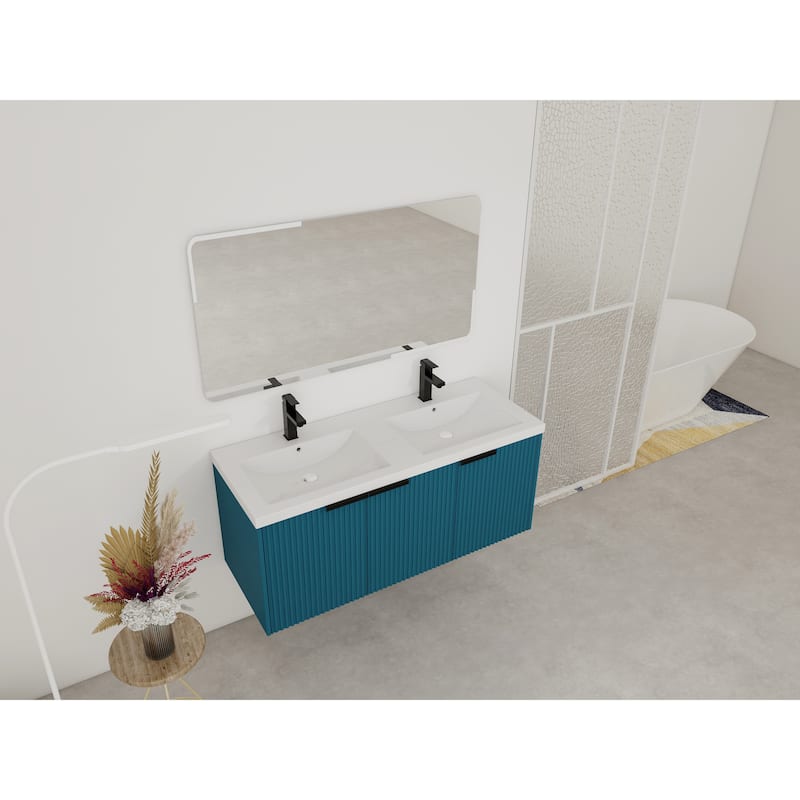 Wall Mounted Bathroom Vanity with Resin Double Sink