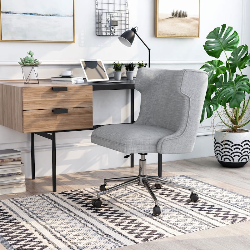 Milton Modern Grey Fabric Wingback Swivel Desk Chair by Furniture of America
