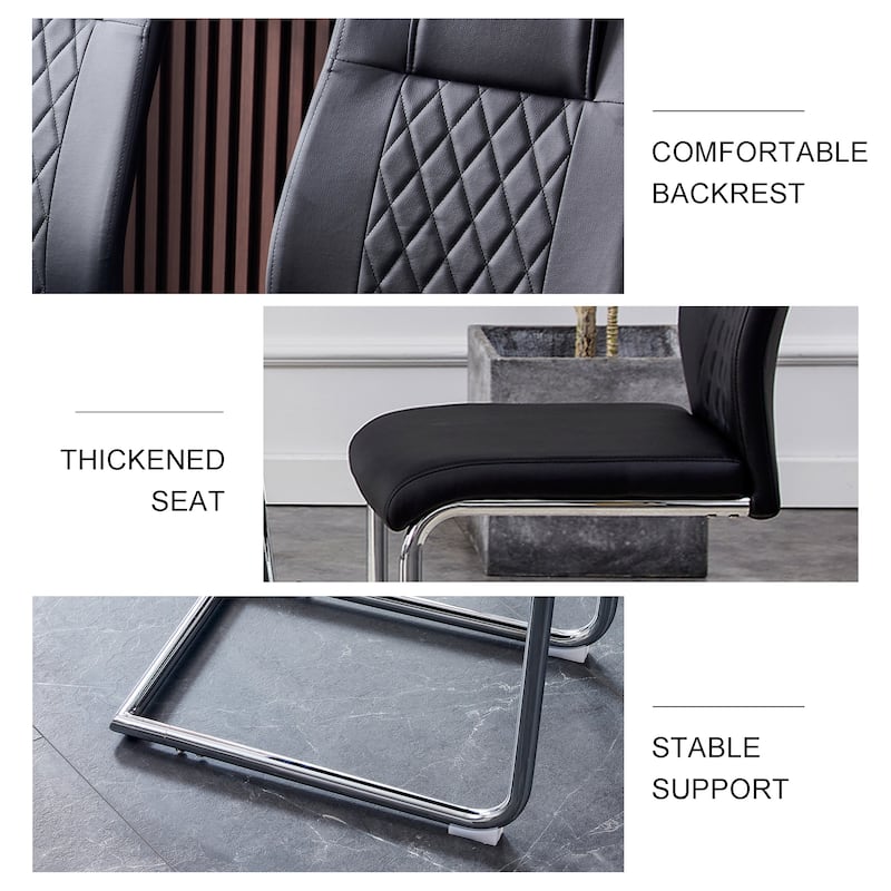 Leather Dining Chair Set of 6 Office Chair with C-Shaped Metal Legs