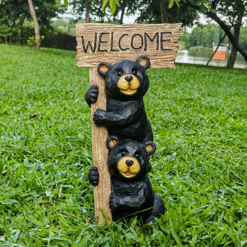 Stacked Bears Outdoor Garden Welcome Sign - 16"
