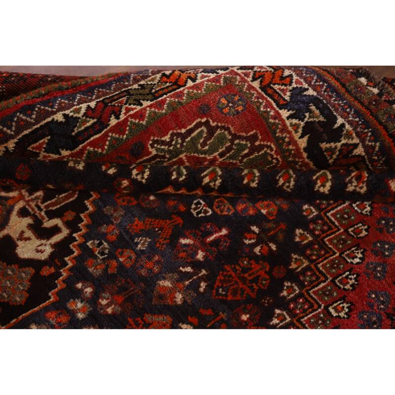 Hand Knotted Oriental 100% Wool Carpet Traditional Tribal Navy Blue & Blues Shiraz Area Rug - 5' 4'' X 3' 8''