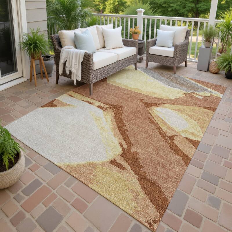 Machine Washable Indoor/ Outdoor Modern Cheney Chantille Rug - Paprika - 8' x 10'