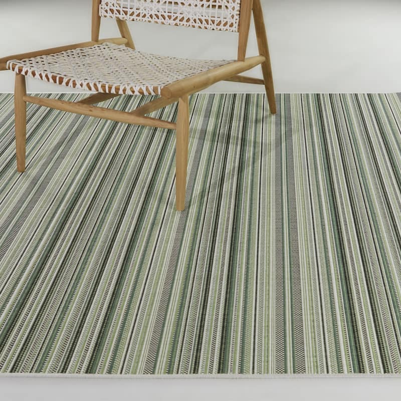 Huxley Striped Patio Indoor/Outdoor Area Rug - 7'10" x 10' - Green