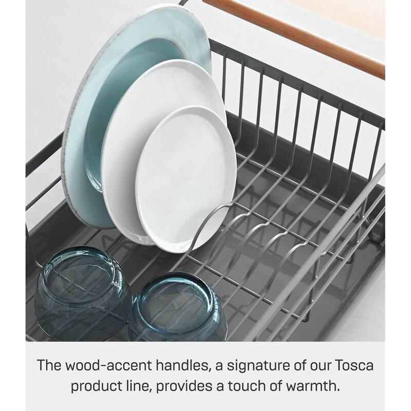 Yamazaki Home Dish Rack, Steel and Wood, Holds 22 lbs - L 13.19 x W 18.5 x H 7.87 inches