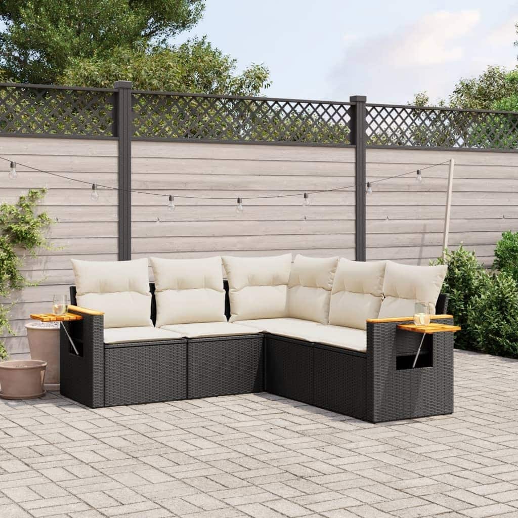 vidaXL Patio Sofa Set with Cushions Outdoor Conversation Furniture Poly Rattan - 24.4 x 33.5 x 27.2 in