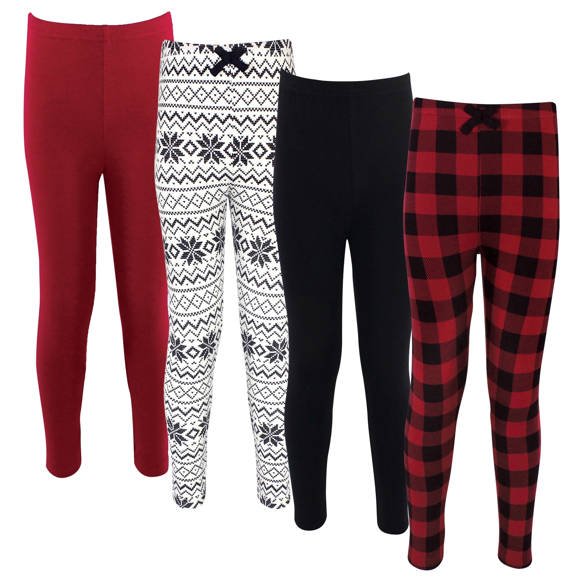 Touched by Nature Toddler, Big Kids and Youth Girl Organic Cotton Leggings 4pk, Buffalo Plaid