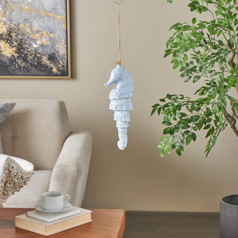 Ceramic Sea Horse Windchime with Brown Rope - Blue - Roche River Decor