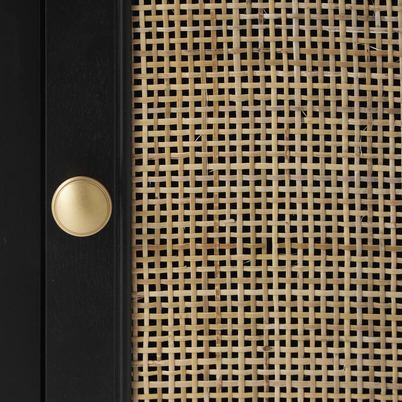 Wood Handmade 1 Door and 1 Drawer Cabinet with Rattan Front - Black - Roche River Decor