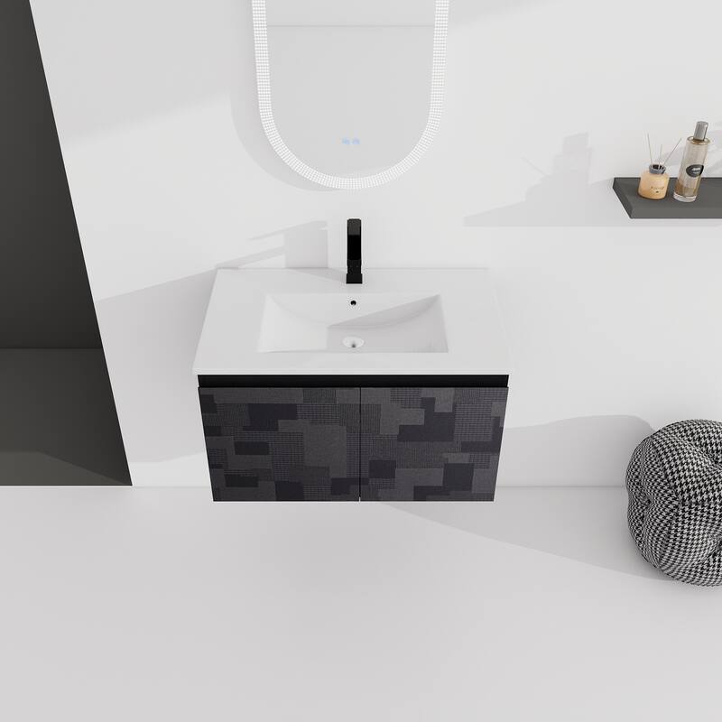 Plywood Wall Mounting Bathroom Vanity Set in Black with Integrated Ceramic Sink
