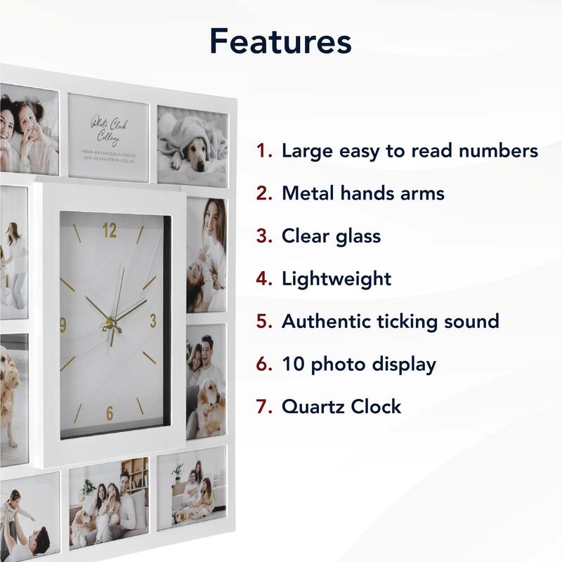 American Art Decor Picture Frame Collage Wall Clock 12 Photo Display Slots