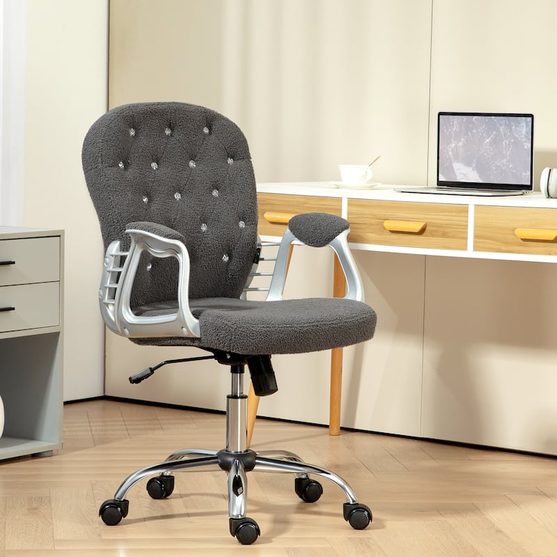 Home Office Chair, Button Tufted Desk Chair with Padded Armrests, Adjustable Height and Swivel Wheels